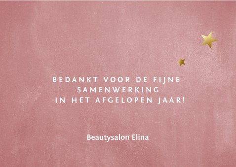 Oudroze kerstkaart voor bedrijven met goudlook tekst 3