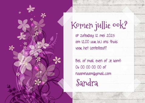 Paarse bloemen en hout-isf 3