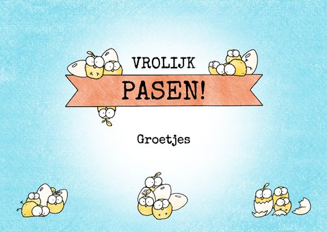 Paaskaart met een eekhoorntje en heel veel kuikentjes 3