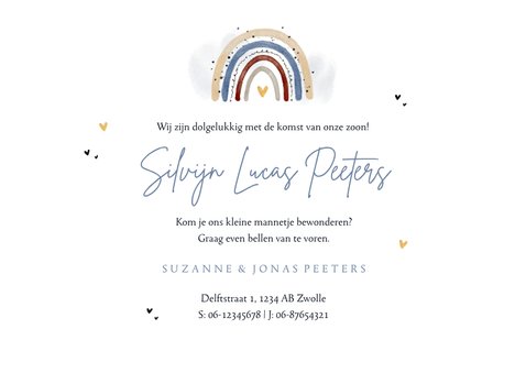 Regenboog geboortekaartje waterverf lief hartjes foto jongen 3