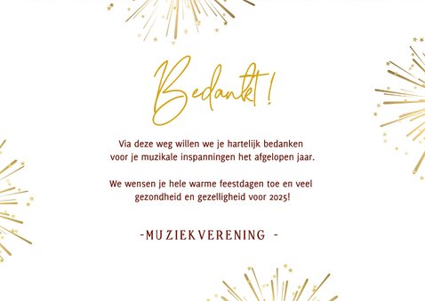 Rode kerst bedankkaart met gouden vuurwerk 3