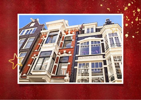Rode kerst verhuiskaart met goudlook tekst verhuisd 2