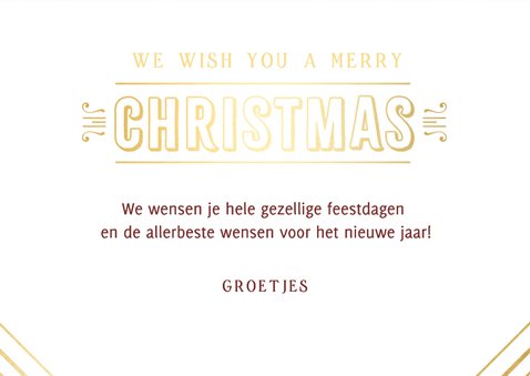 Rode kerstkaart Merry Christmas in art deco letters goud 3