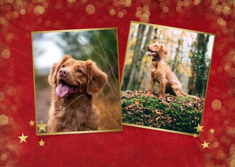 Rode kerstkaart met sterren achtergrond en eigen foto 2