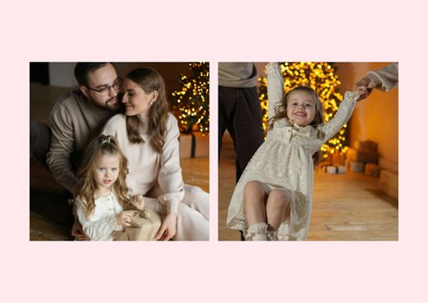 Rode kerstkaart met trendy fotogrid 2