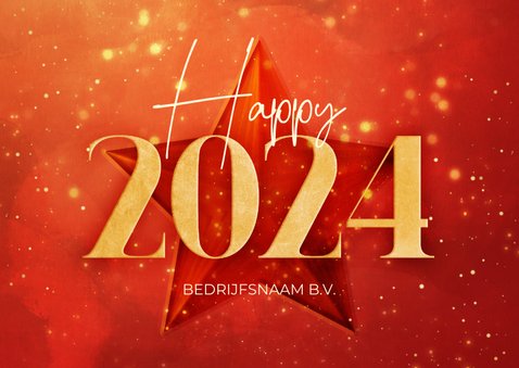 Rode Zakelijke Kerstkaart Gouden 2024 Met Ster | Kaartje2go