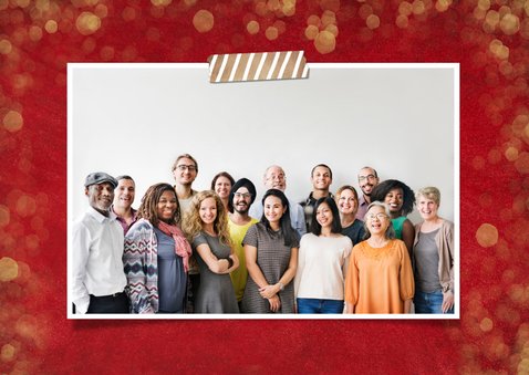 Rode zakelijke kerstkaart met goud en 3 eigen foto's 2