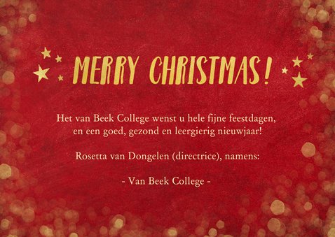 Rode zakelijke kerstkaart met goud en 3 eigen foto's 3