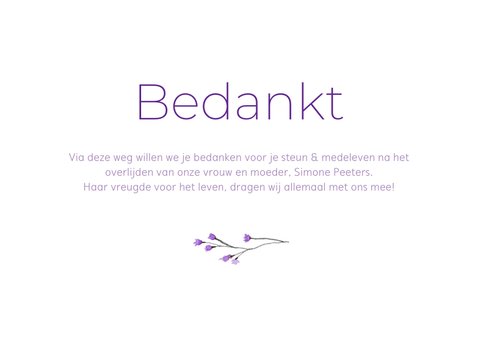 Rouw bedankkaart bloemen lavendel paars waterverf 3