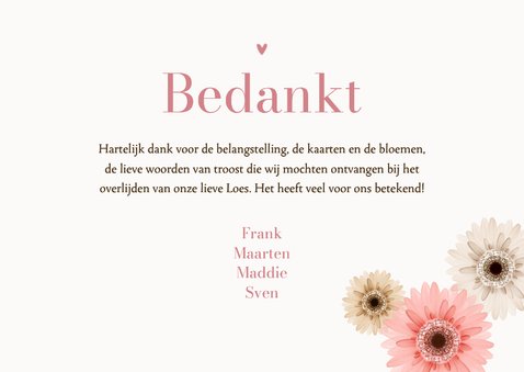 Rouwkaart bedankt gerbera bloemen kleurrijk stijlvol 3