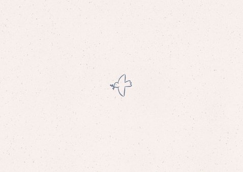 Rouwkaart bedankt met illustratie van kerkje en vredesduif Achterkant