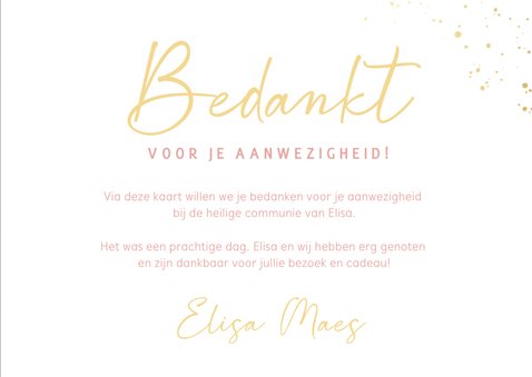 Roze bedankkaartje communie met engeltje en foto's 3