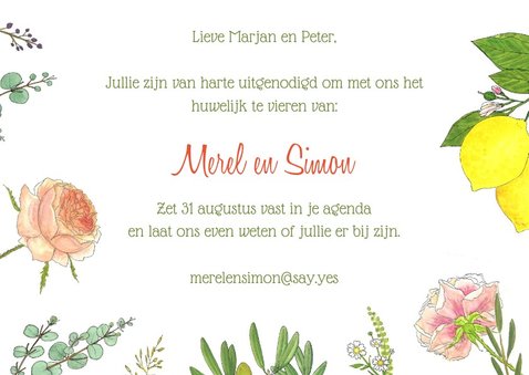 Save the date botanische kristal met bloemen en fruit 3