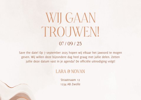Save the date foto stijlvol met marmereffect en koperfolie 3