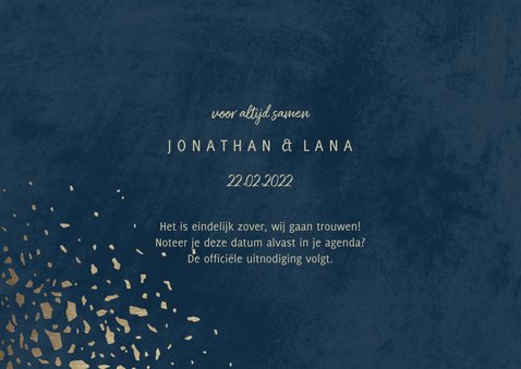 Save the date kaart foto donkerblauw met terrazzo patroon 3