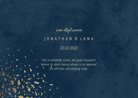 Save the date kaart foto donkerblauw met terrazzo patroon 3