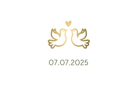 Save the Date kaart klassiek wit met gouden duifjes en foto 2