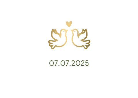 Save the Date kaart klassiek wit met gouden duifjes en foto 2