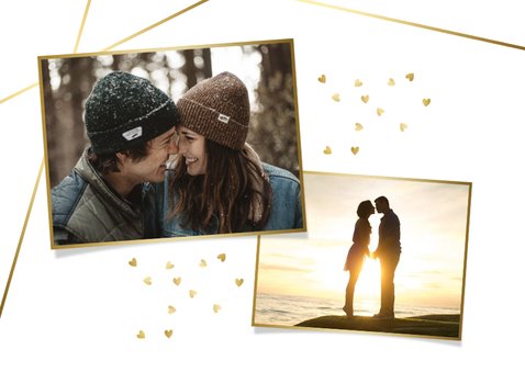 Save the Date kaart met eigen foto en gouden schuine lijnen 2