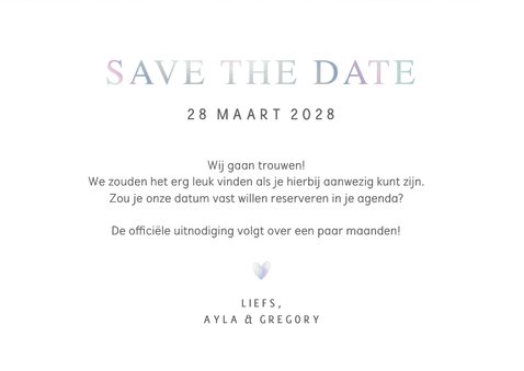 Save the date kaart met eigen foto en holografisch foliedruk 3