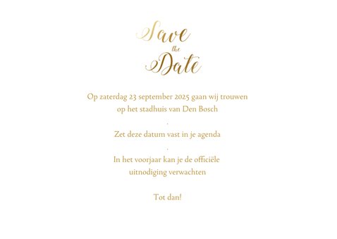 Save the date kaart met gouden letters 3