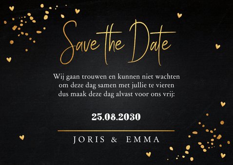 Save the Date kaart zwart confetti goudlook 3