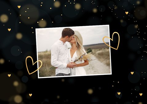 Save the Date kaart zwart goudlook hartjes 2