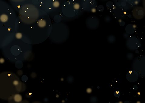 Save the Date kaart zwart goudlook hartjes Achterkant