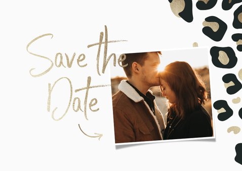 Save-the-Date-Karte Hochzeit Leopardenmuster und Foto 2