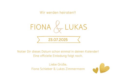 Save The Date Karte Zur Hochzeit Im Goldlook Kaartje2go