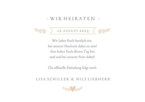 Save-the-Date-Karte zur Hochzeit mit eigenem Foto und Herzen 3