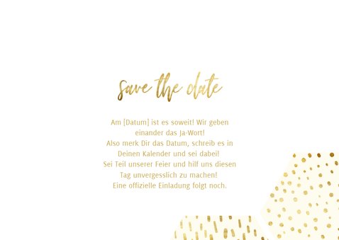 Save-the-Date-Karte zur Hochzeit mit Fotocollage im Goldlook 3