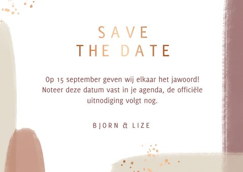 Save the date naturel waterverf met koper spettertjes 3