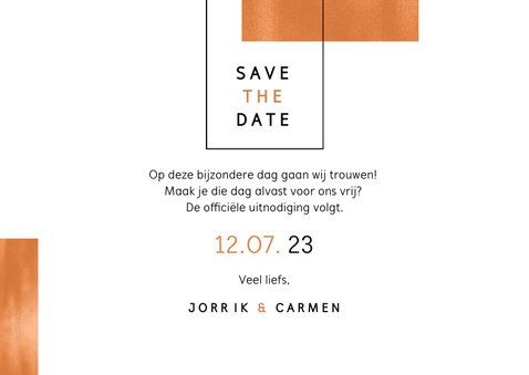Save the date trouwkaart koper stijlvol modern fotokaart 3