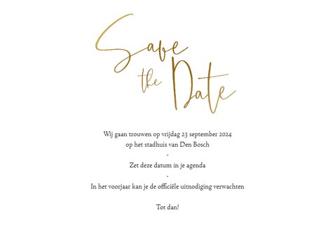 Save the datekaart met eigen foto en gouden tekst en hartje 3