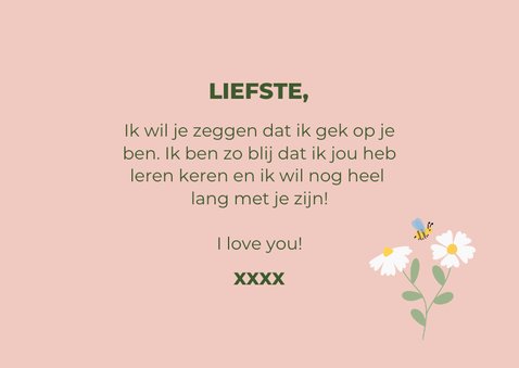 Schattige liefdeskaart met bloemetjes en bijtjes I love you 3