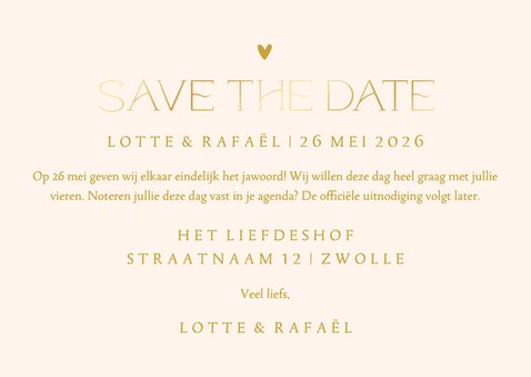 Simpele save the date kaart grote foto en goudfolie 3