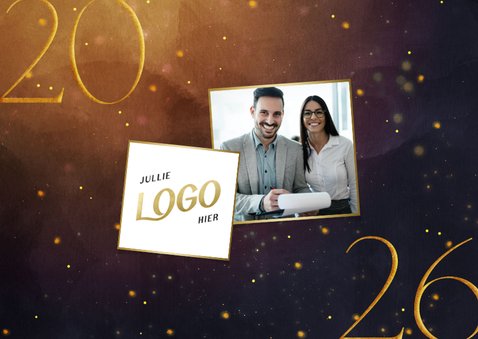 Sprankelende kerstkaart 2026 met foto en logo 2