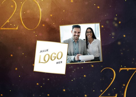 Sprankelende kerstkaart 2027 met foto en logo 2