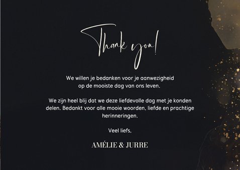 Stijlvol bedankkaartje grijs waterverf goud thank you foto 3