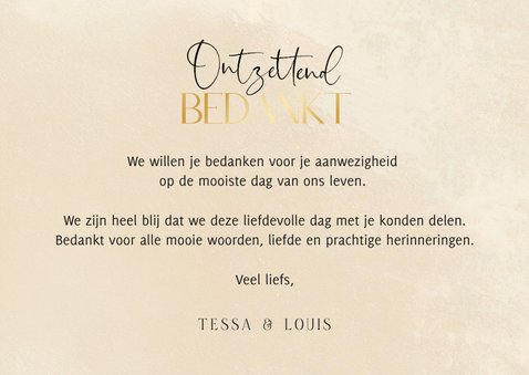 Stijlvol beige steenlook bedankkaartje ontzettend bedankt 3
