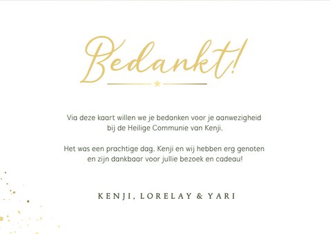 Stijlvol donkergroen bedankkaartje communie met 3 foto's 3