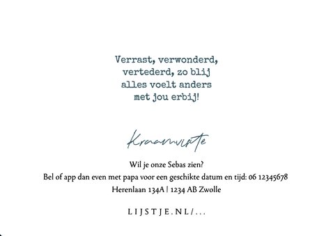 Stijlvol geboortekaartje geboortebloem mei symboliek goud 2