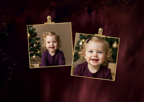 Stijlvol kerstkaartje met foto rood gouden hart liefdevol 2