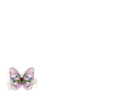 Stijlvol rouwkaartje baby vlinder waterverf roze foto hart Achterkant