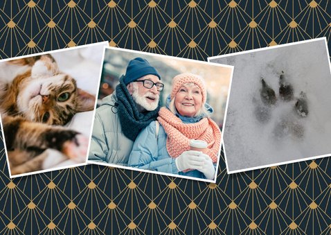 Stijlvolle art-deco kerstkaart met 3 eigen foto's 2