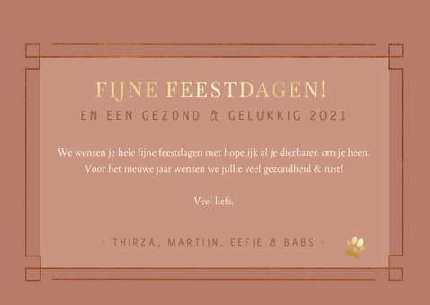 Stijlvolle art -deco roze kerstkaart met 3 eigen foto's 3