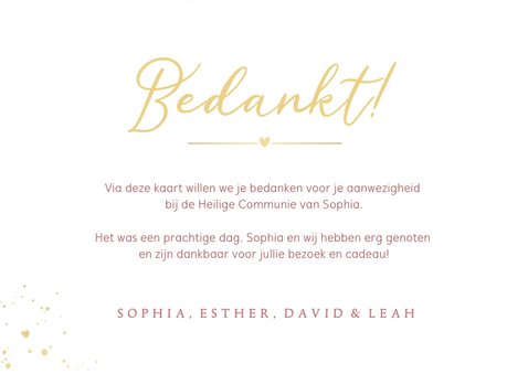 Stijlvolle bedankkaart communie met 3 foto's voor een meisje 3