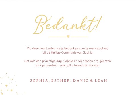 Stijlvolle bedankkaart communie met 3 foto's voor een meisje 3