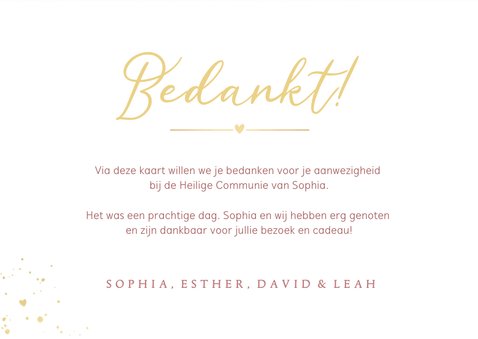 Stijlvolle bedankkaart communie met 3 foto's voor een meisje 3